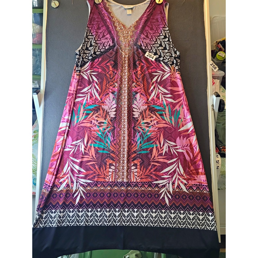 CJ Banks Women's Sleeveless Dress 1X With Beaded Neckline